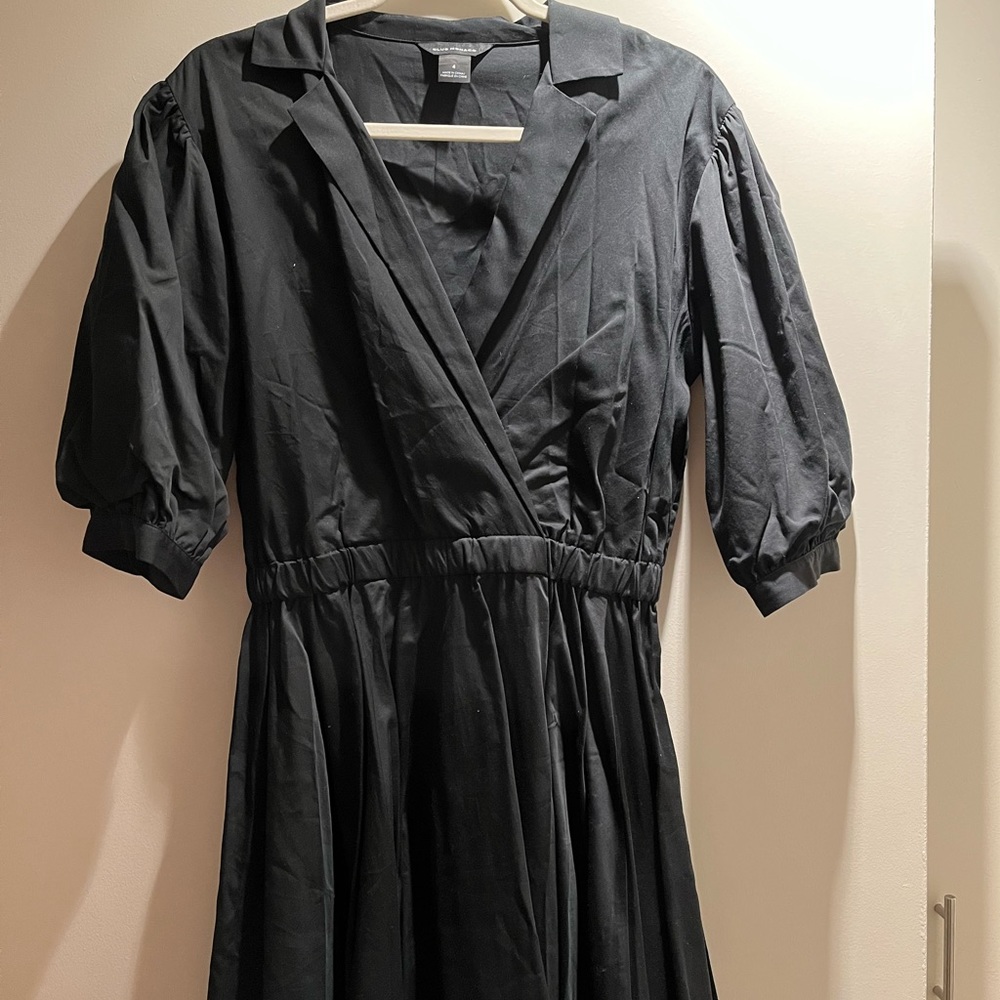 Notch Collar Puff Sleeve A-Line Dress